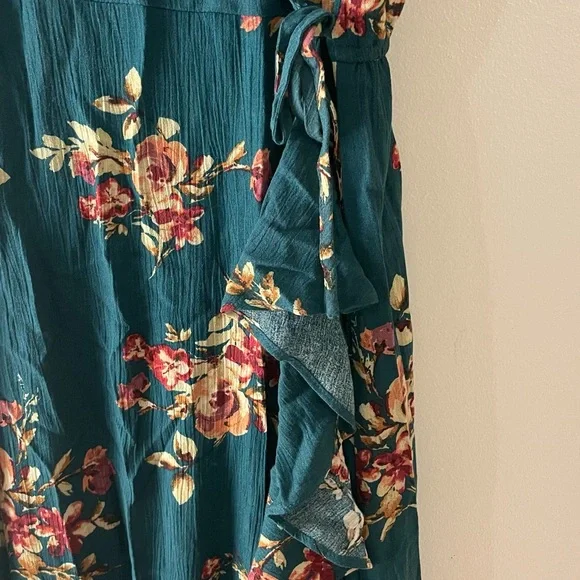 Xhilaration Teal Floral Wrap Midi Dress - Picture 5 of 5